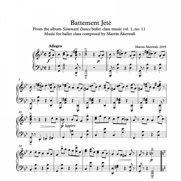 battement jete sheet music for ballet class by martin akerwall