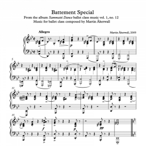 battement special sheet music for ballet class by martin akerwall