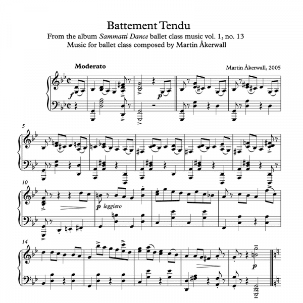 battement tendu sheet music for ballet class by martin akerwall