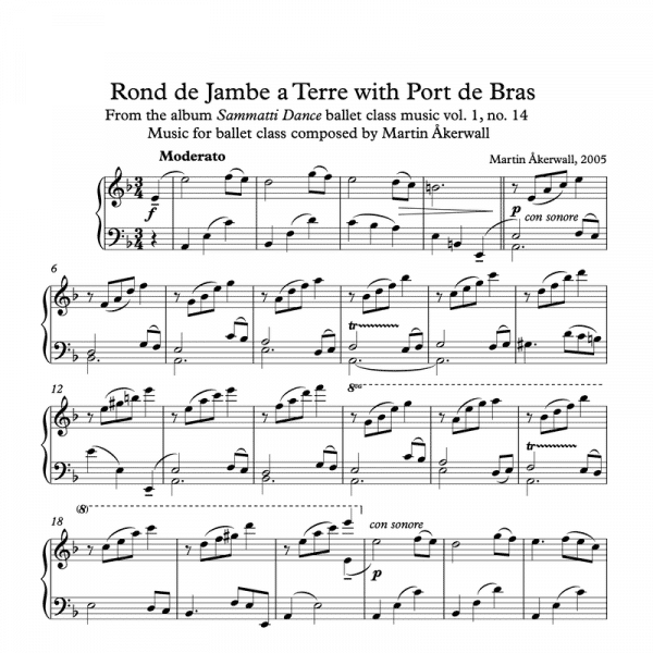 rond de jambe a terre with port de bras sheet music for ballet class by martin akerwall
