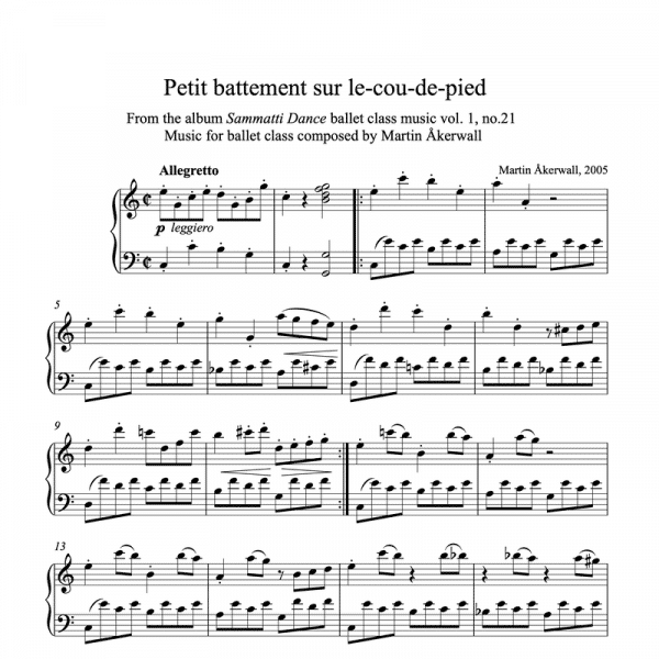 Petit battement sur le-cou-de-pied - sheet music for ballet class (PDF)