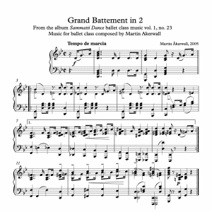 grand battement in 2 sheet music for ballet class by martin akerwall