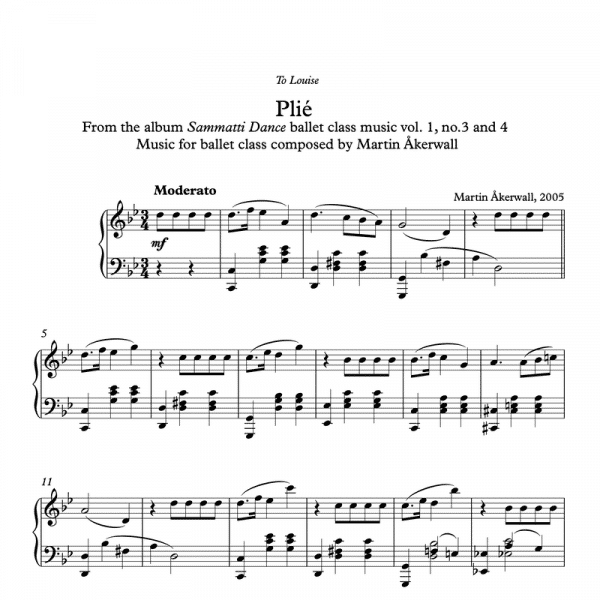 plie sheet music for ballet class by martin akerwall