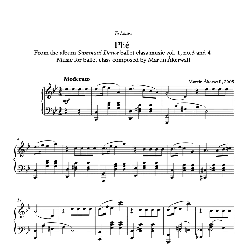 Plié 1/Plié 2 - sheet music for ballet class by Martin Åkerwall