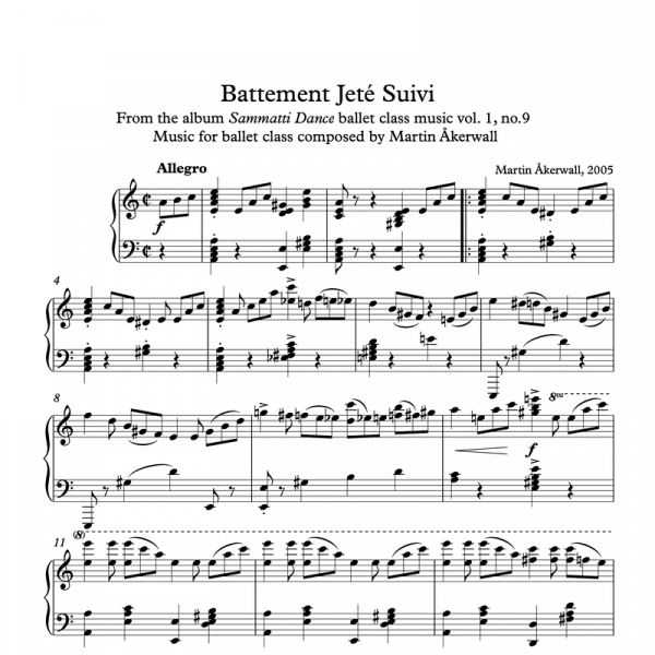 battement jete suivi sheet music for ballet class by martin akerwall