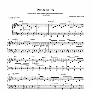piano sheet music for a petits sauts ballet class exercise