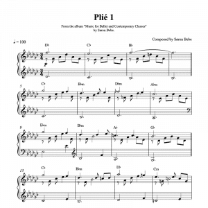 piano sheet music for a plié ballet class exercise by composer søren bebe