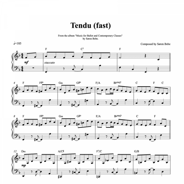 ballet class sheet music for a fast tendu exercise composed by soren bebe