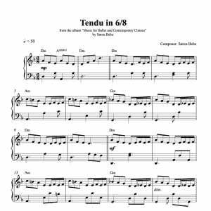 piano score for a tendu in 6/8 for ballet class