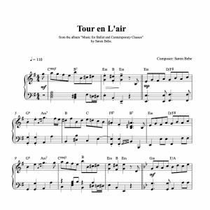 piano sheet music for a tour en l'air ballet class exercise