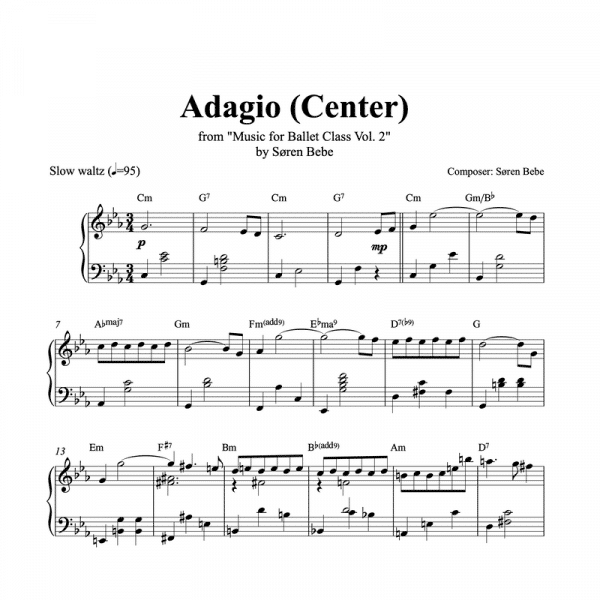 adagio center piano sheet music for music for ballet class vol.2 by soren bebe