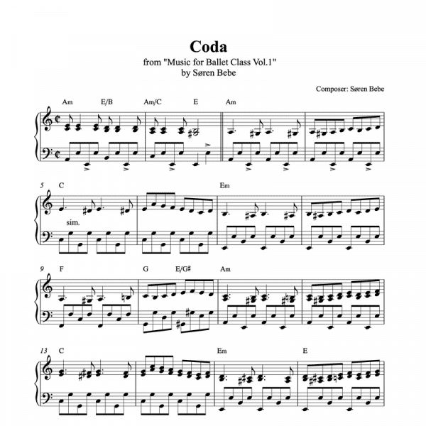 coda piano sheet music for ballet class from music for ballet class vol.2 by soren bebe