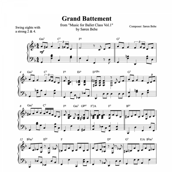 grand battement piano sheet music for ballet class from music for ballet class vol.2 by soren bebe