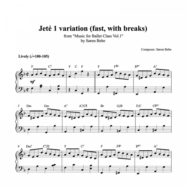 fast jete piano sheet music for ballet class