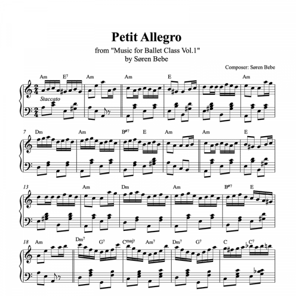 petit allegro piano sheet music for ballet class from music for ballet class vol.2 by soren bebe