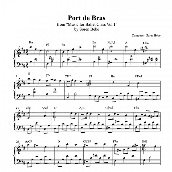 port de bras piano sheet music for ballet class from music for ballet class vol.2 by soren bebe