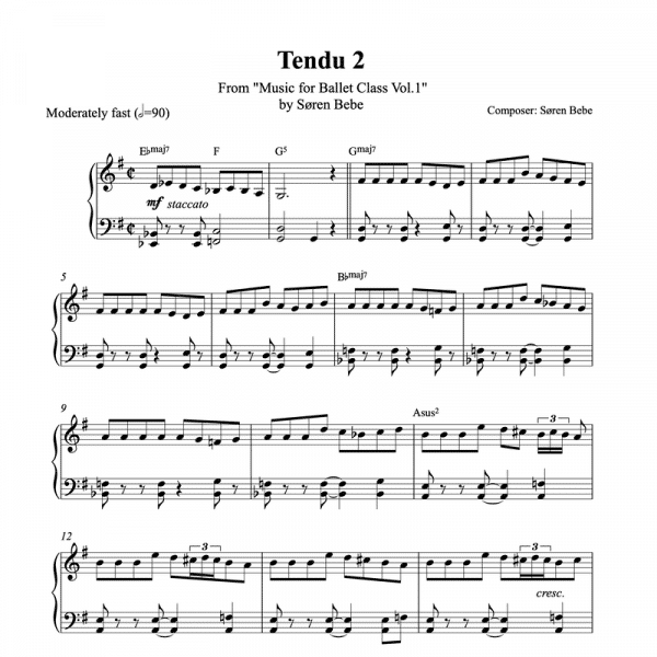 tendu 2 piano sheet music for ballet class
