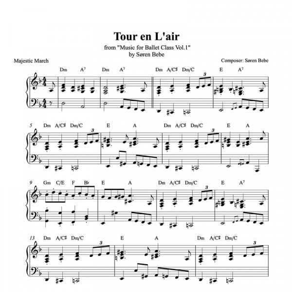 tour en l'air piano sheet music for ballet class from music for ballet class vol.2 by soren bebe