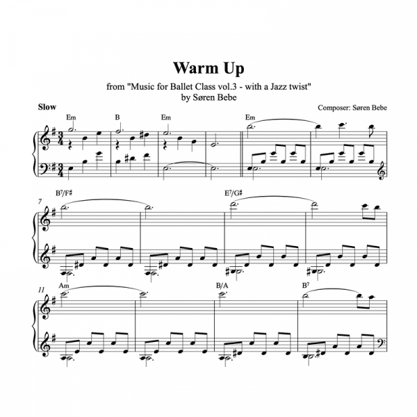 piano sheet music for ballet class warm up feet exercises