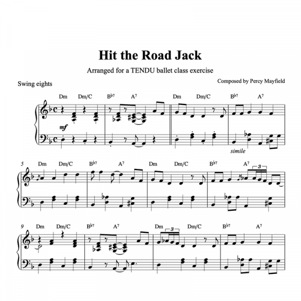 piano arrangement for ballet class of hit the road jack