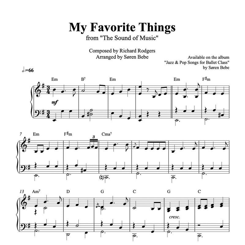 My Favorite Things Sound Of Music Piano Sheet Music For Ballet Class