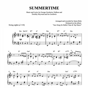 piano arrangement of summertime by gershwin for ballet classes tendu exercise pdf sheet music