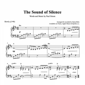 piano sheet music for the sound of silence by simon and garfunkel