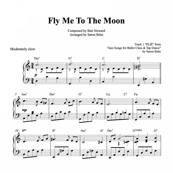 piano sheet music for a waltz arrangement of the song fly me to the moon pdf download