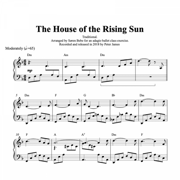 piano sheet music for the house of the rising sun