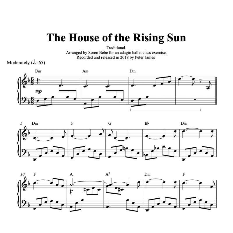 The House of the Rising Sun - Piano Sheet Music (3 pages PDF)