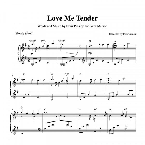 piano sheet music for Love me Tender by Elvis Presley