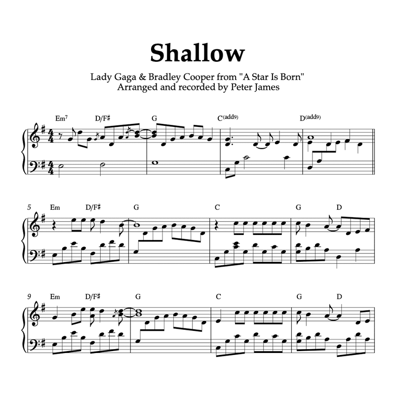 Shallow Lady Gaga From A Star Is Born Piano Sheet Music