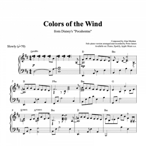 piano sheet music preview for colors of the wind from disneys pocahontas