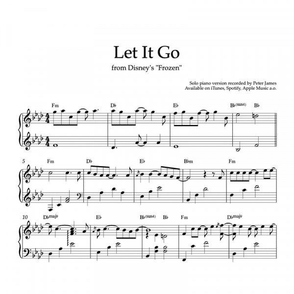 piano sheet music for let it go from disneys frozen movie