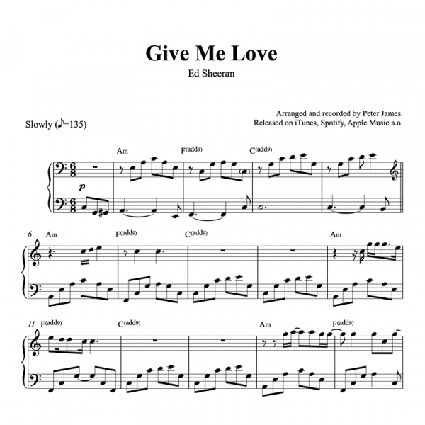 piano sheet music for give me love by ed sheeran