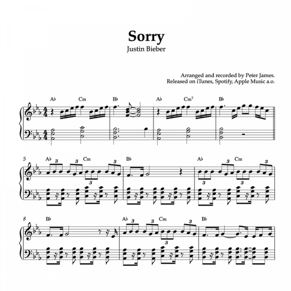 piano sheet music for the song sorry by justin bieber