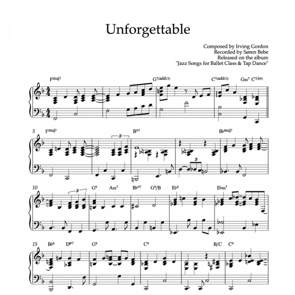 piano sheet music of unforgettable by nat king cole to use in ballet classes