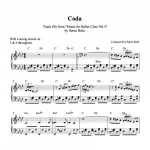 piano sheet music for a coda ballet class exercise by søren bebe