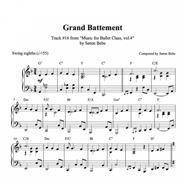 ballet class piano sheet music for grand battement waltz