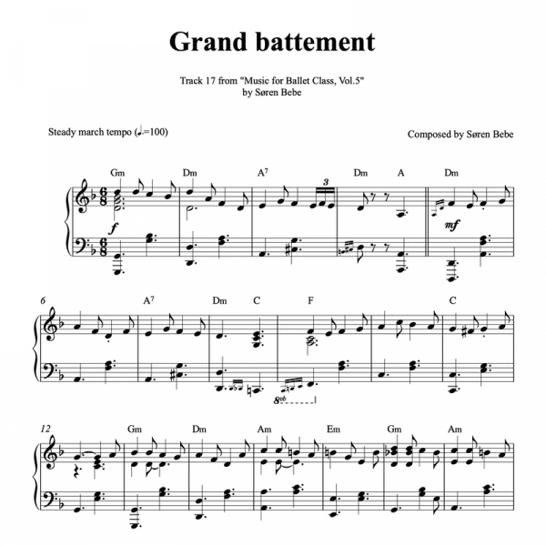 grand battement piano sheet music for ballet class