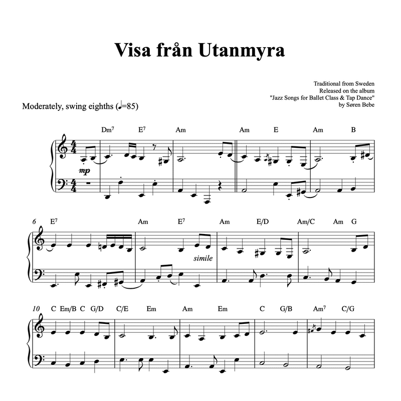 Visa Fran Utanmyra Trad Jan Johansson Piano Sheet Music Pdf