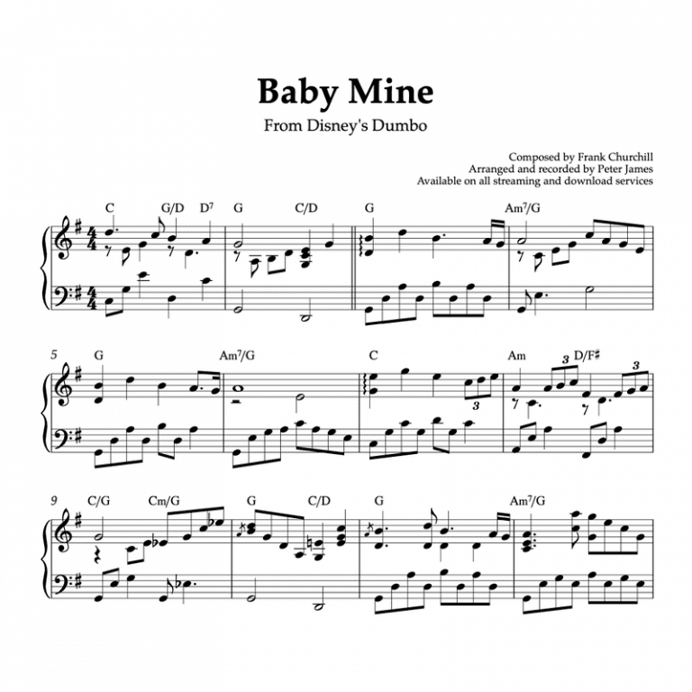 "Baby Mine" from Disney's "Dumbo" piano sheet music (PDF)