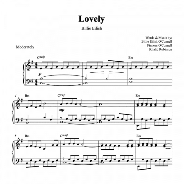 Lovely Billie Eilish piano sheet music pdf