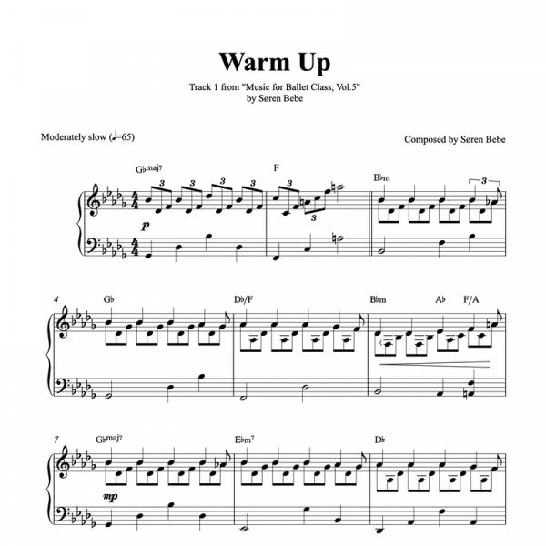 warm up piano sheet music for ballet class