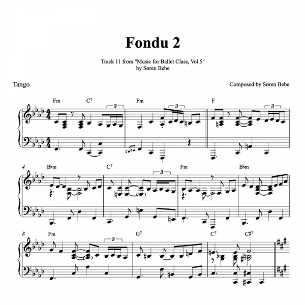 Fondu tango piano sheet music for ballet class
