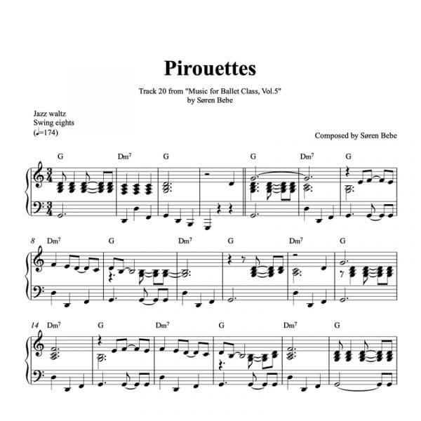 Complete Sheet Music for "Music for Ballet Class, vol.5" by Søren Bebe.