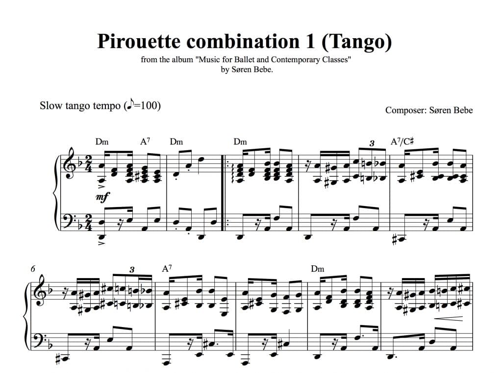 Sheet Music for "Music for Ballet & Contemporary Classes" by Søren Bebe