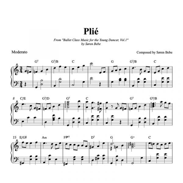 Plié piano sheet music for kids ballet class.