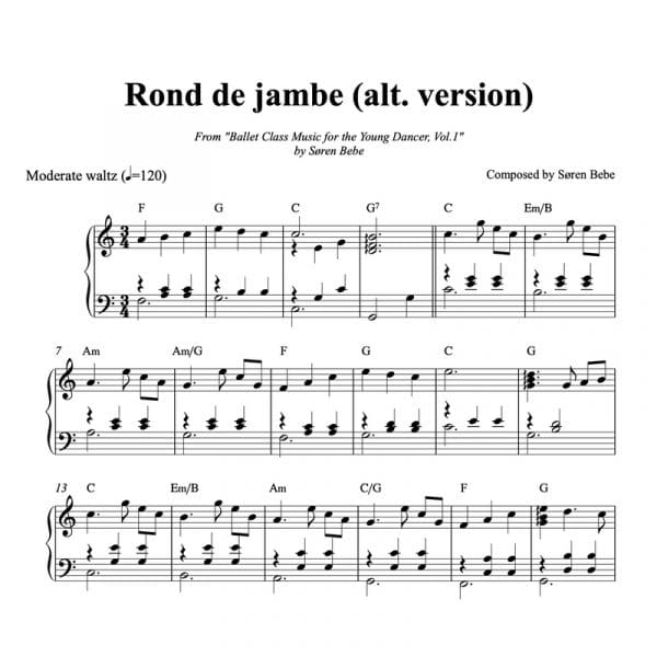 ballet class sheet music for a rond de jambe for children