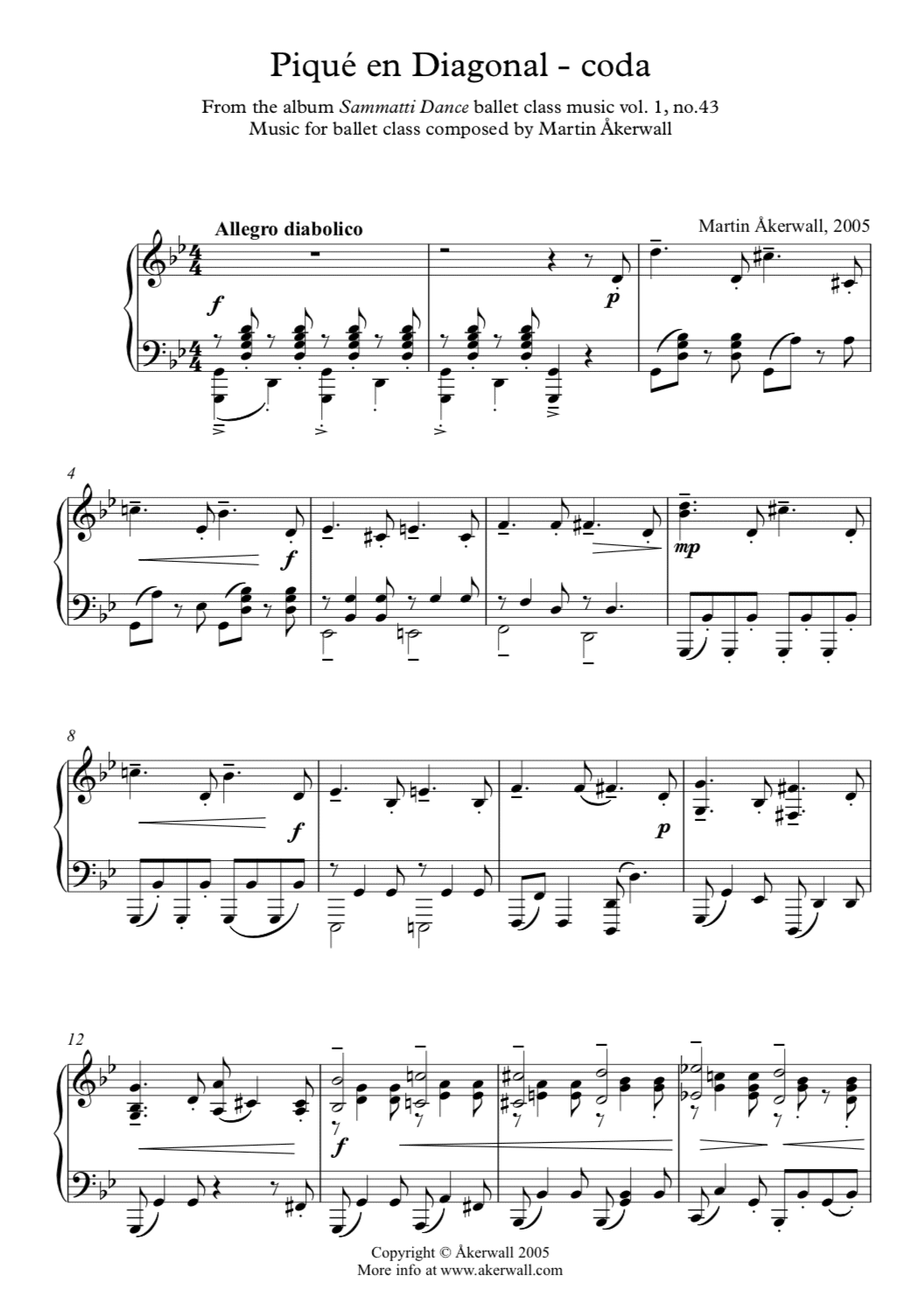 Complete sheet music for "Music for Ballet Class, Vol.1 by Martin Åkerwall"